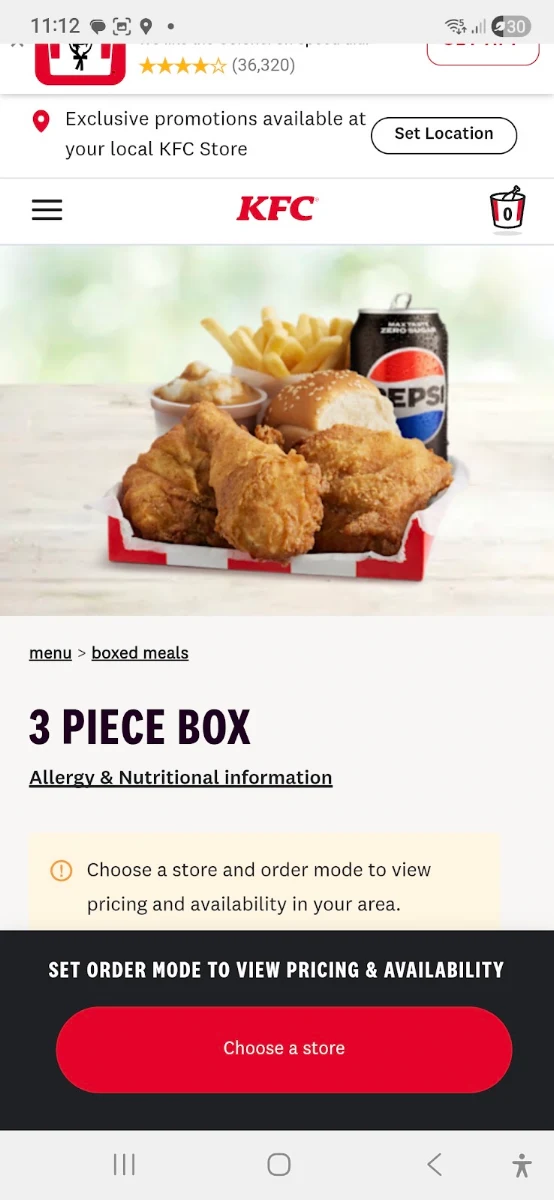 Menu, KFC Deer Park