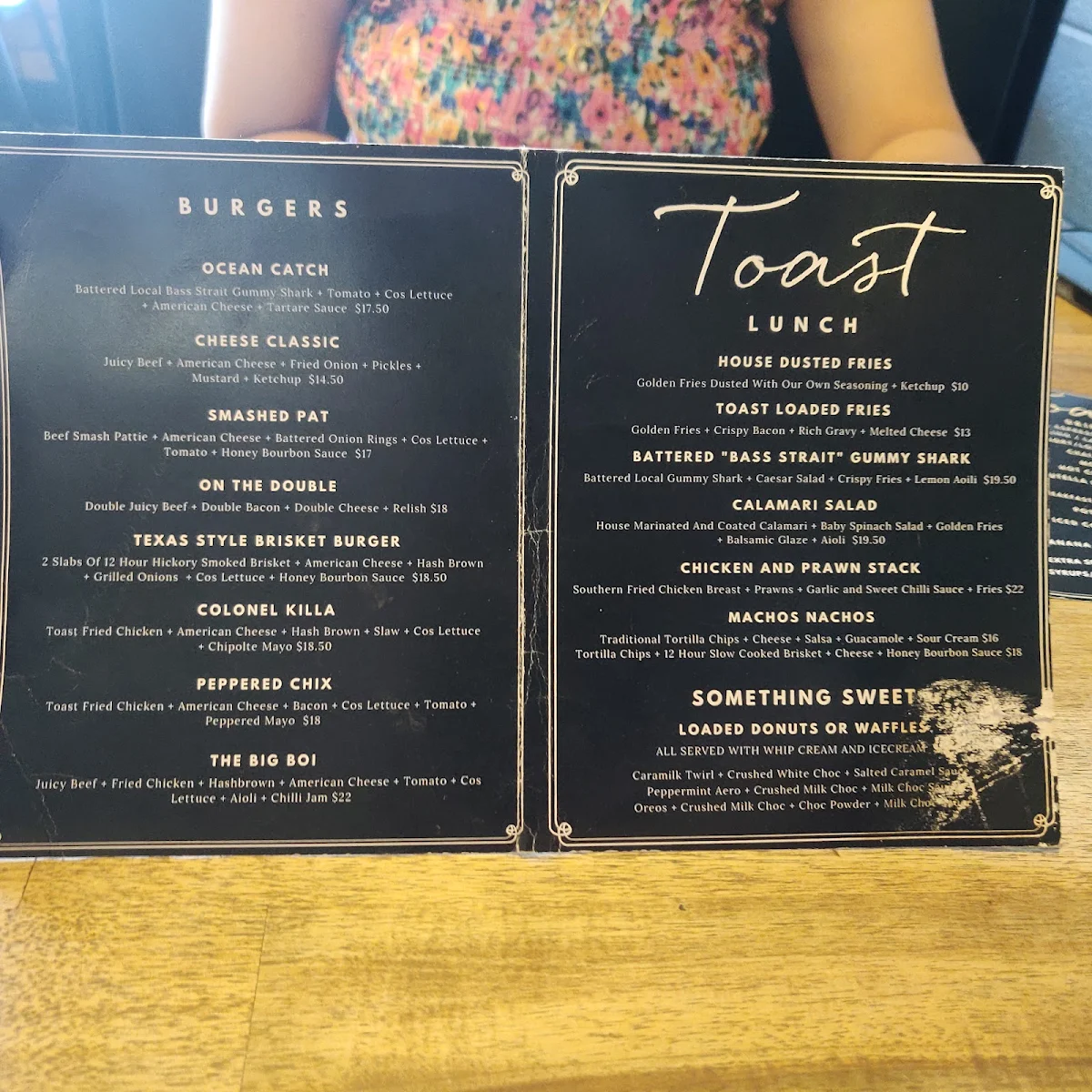 Menu, Toast Cafe