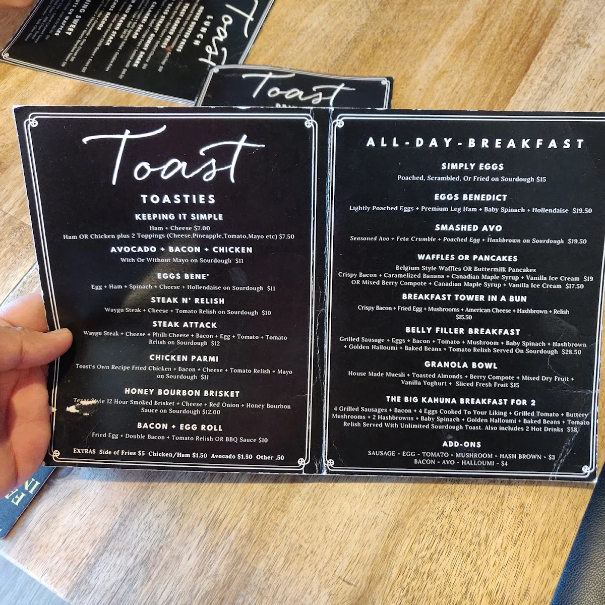 Menu, Toast Cafe