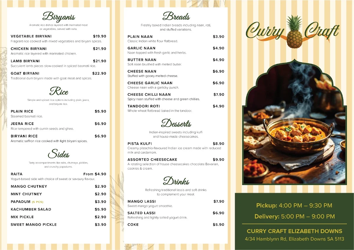 Menu, Curry craft
