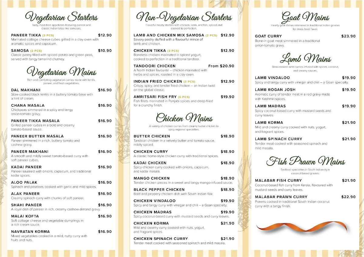 Menu, Curry craft
