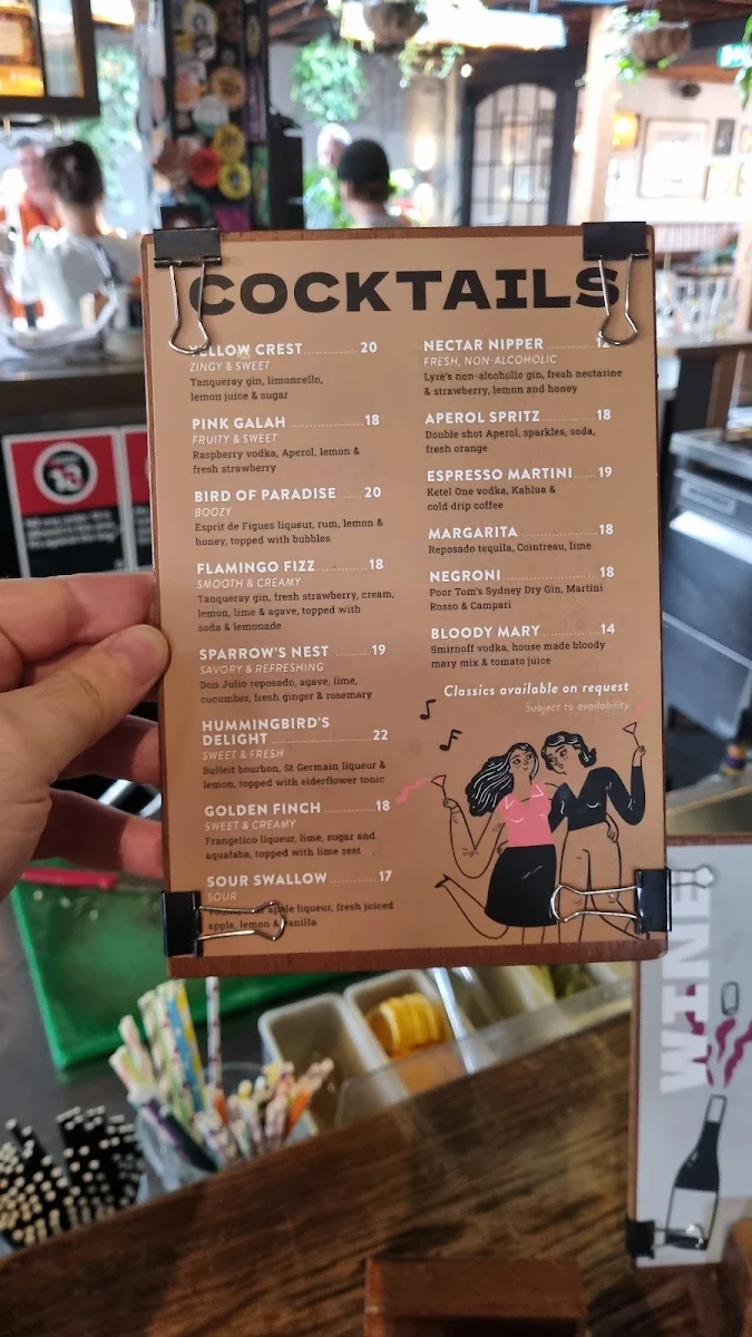 Menu, White Cockatoo Hotel