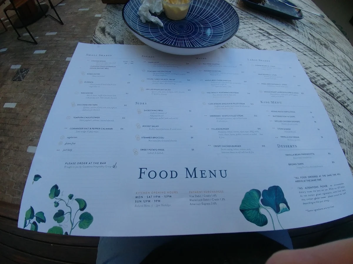 Menu, White Cockatoo Hotel