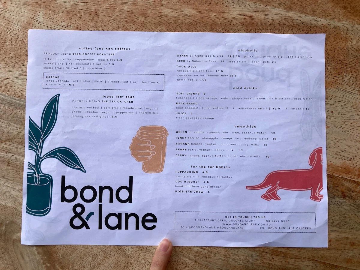 Menu, Bond and Lane