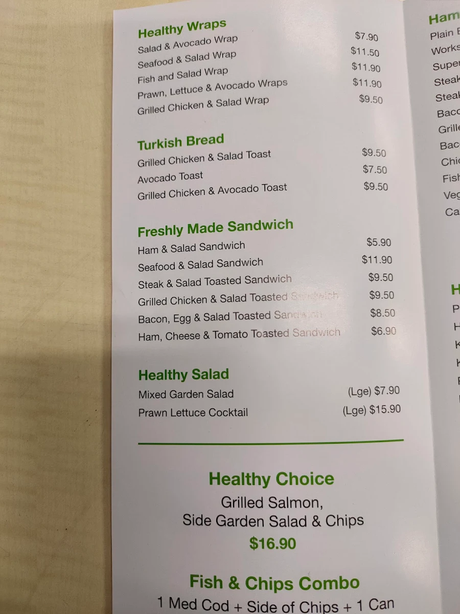 Menu, Redcliffe Seafood Takeaway