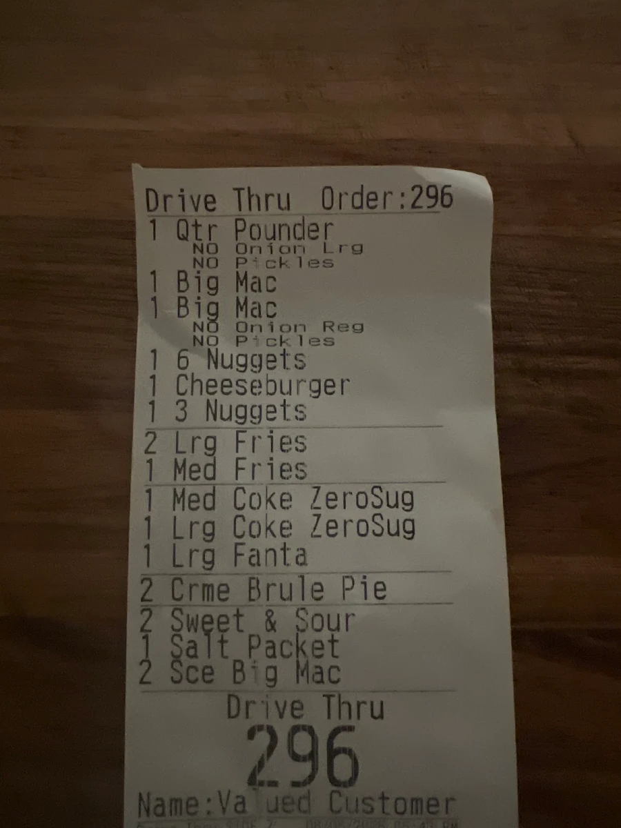 Menu, McDonald's Menai