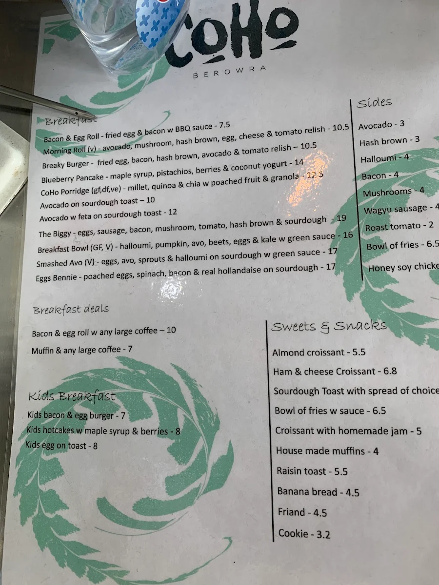Menu, CoHo Berowra