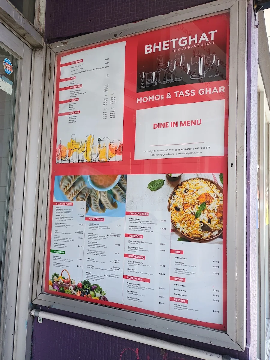Menu, Bhetghat Restaurant & Bar ( Nepalese Restaurant)