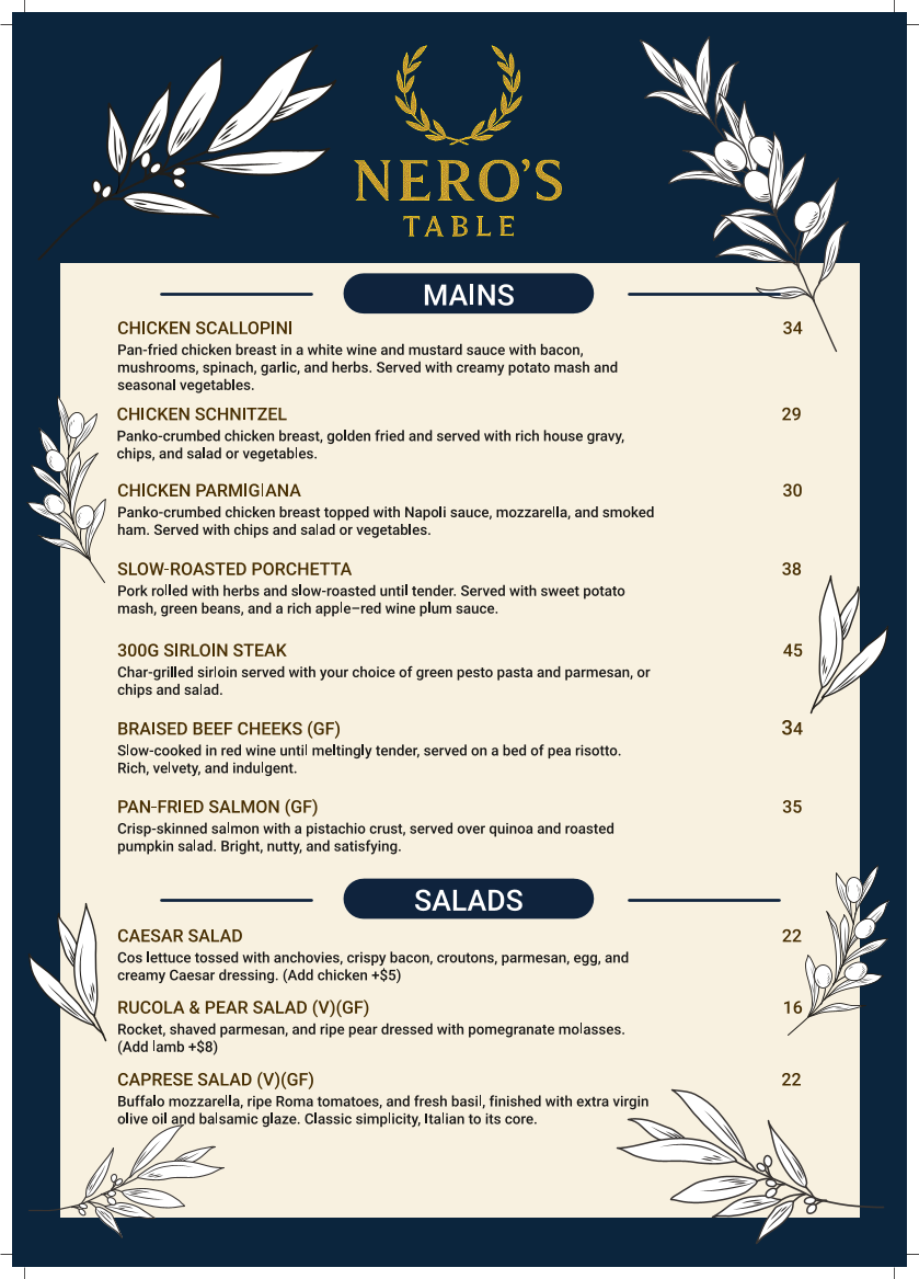 Menu, Nero's Table