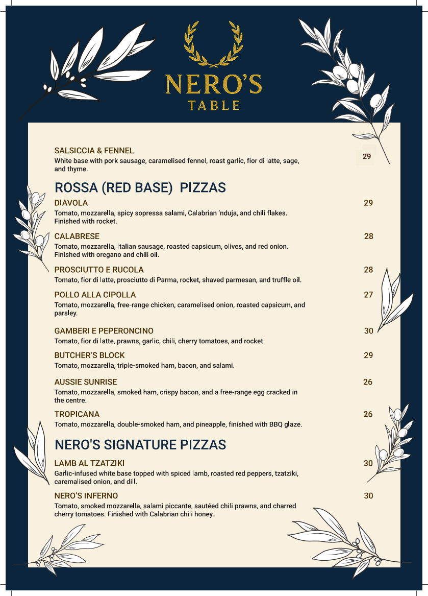 Menu, Nero's Table
