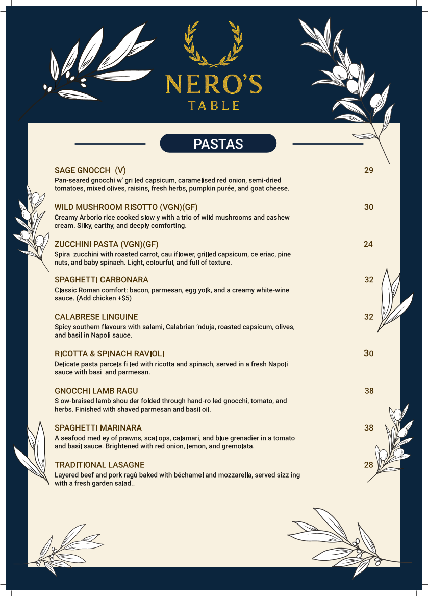 Menu, Nero's Table