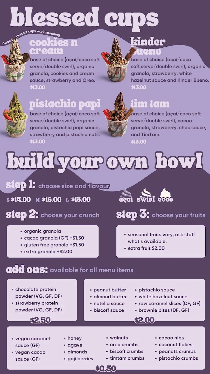 Menu, Blessed Bowls Collaroy
