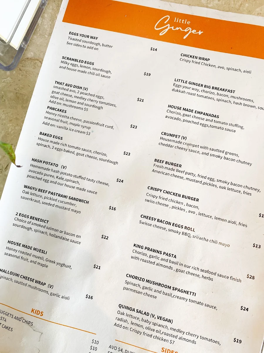 Menu, Little Ginger