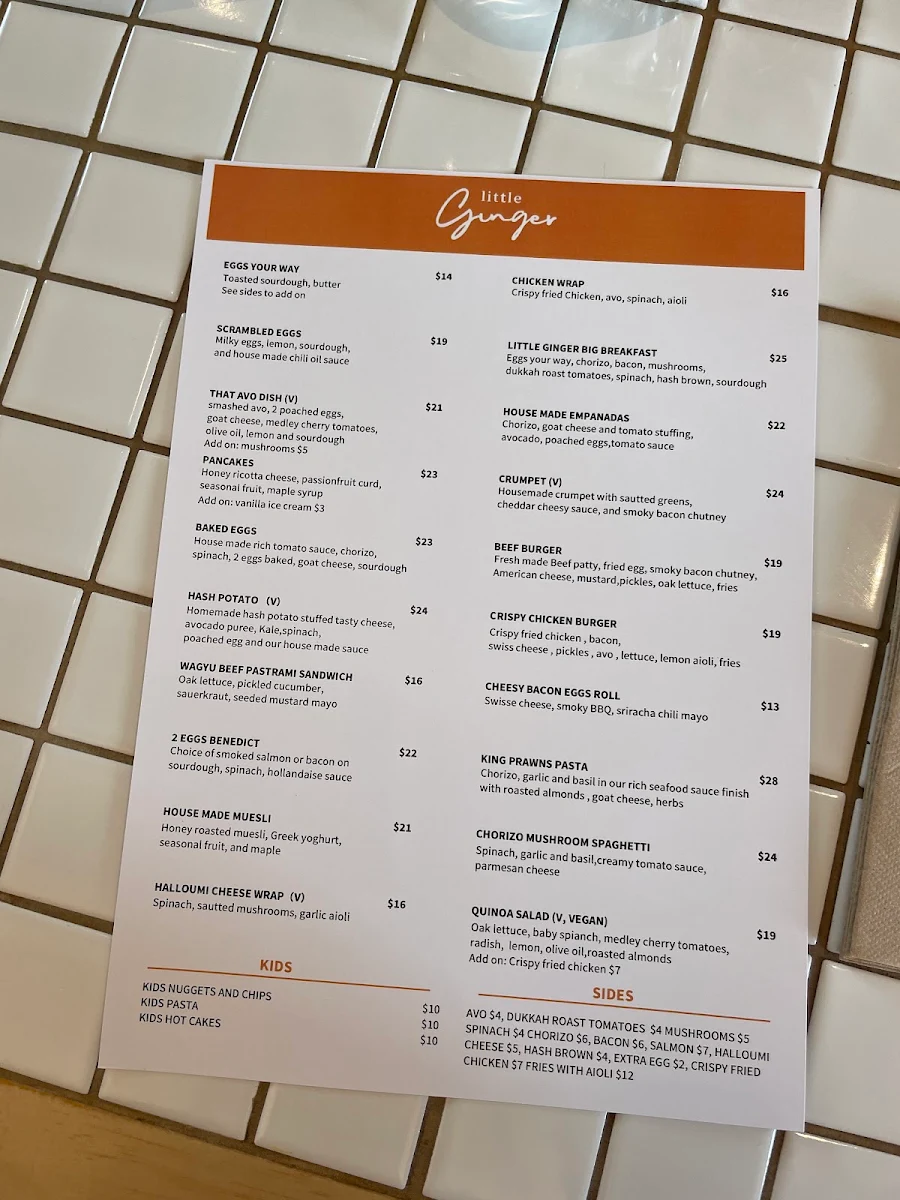 Menu, Little Ginger
