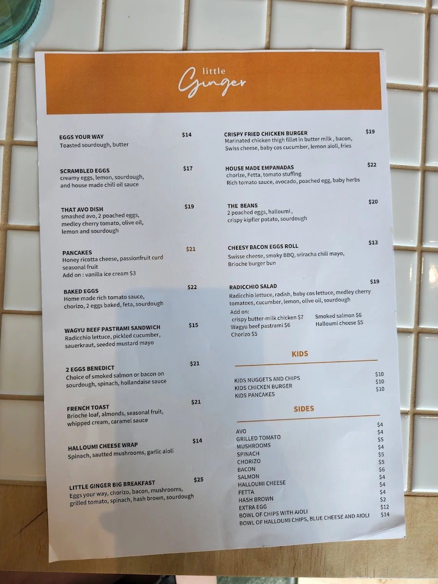 Menu, Little Ginger