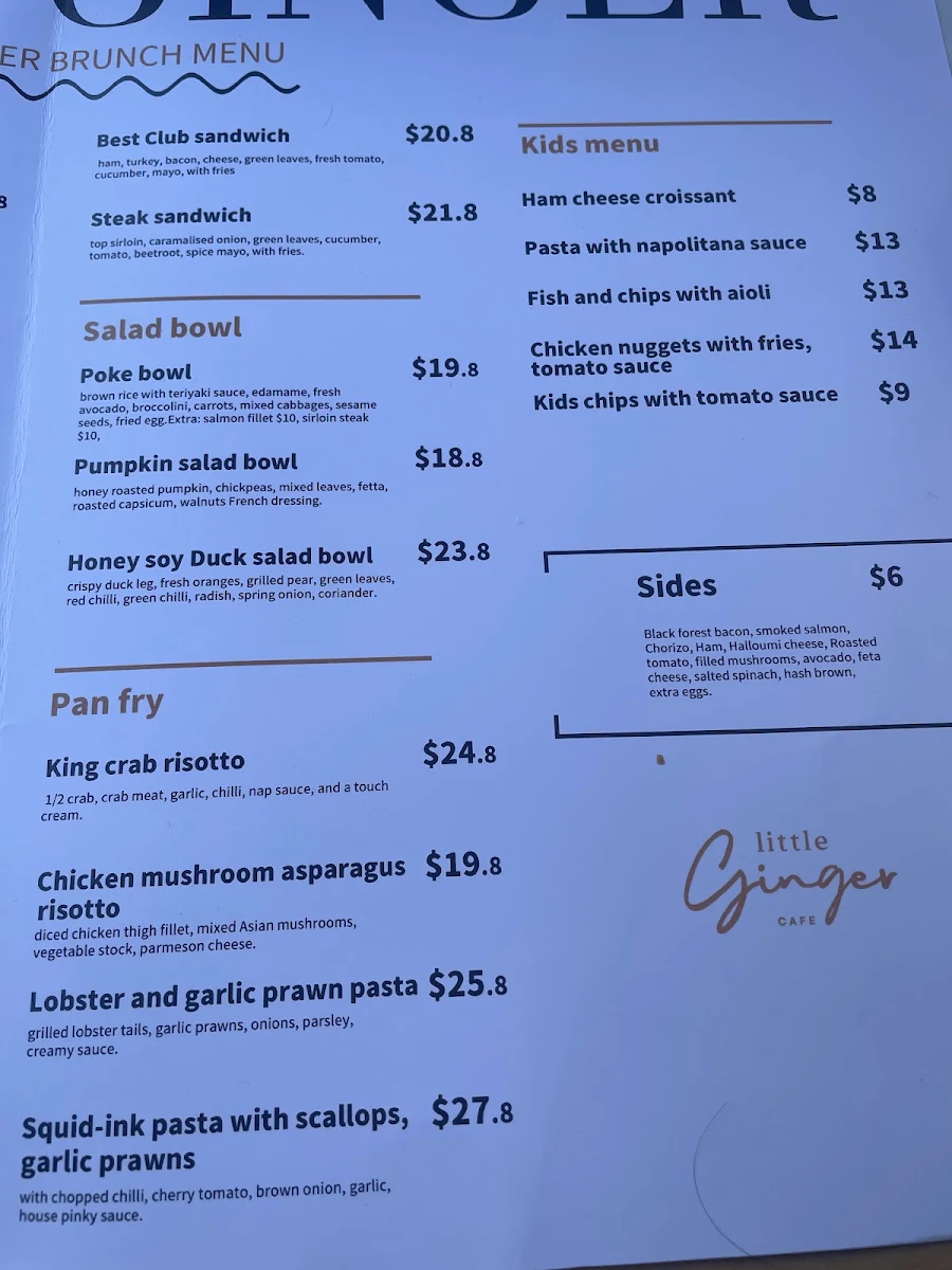 Menu, Little Ginger