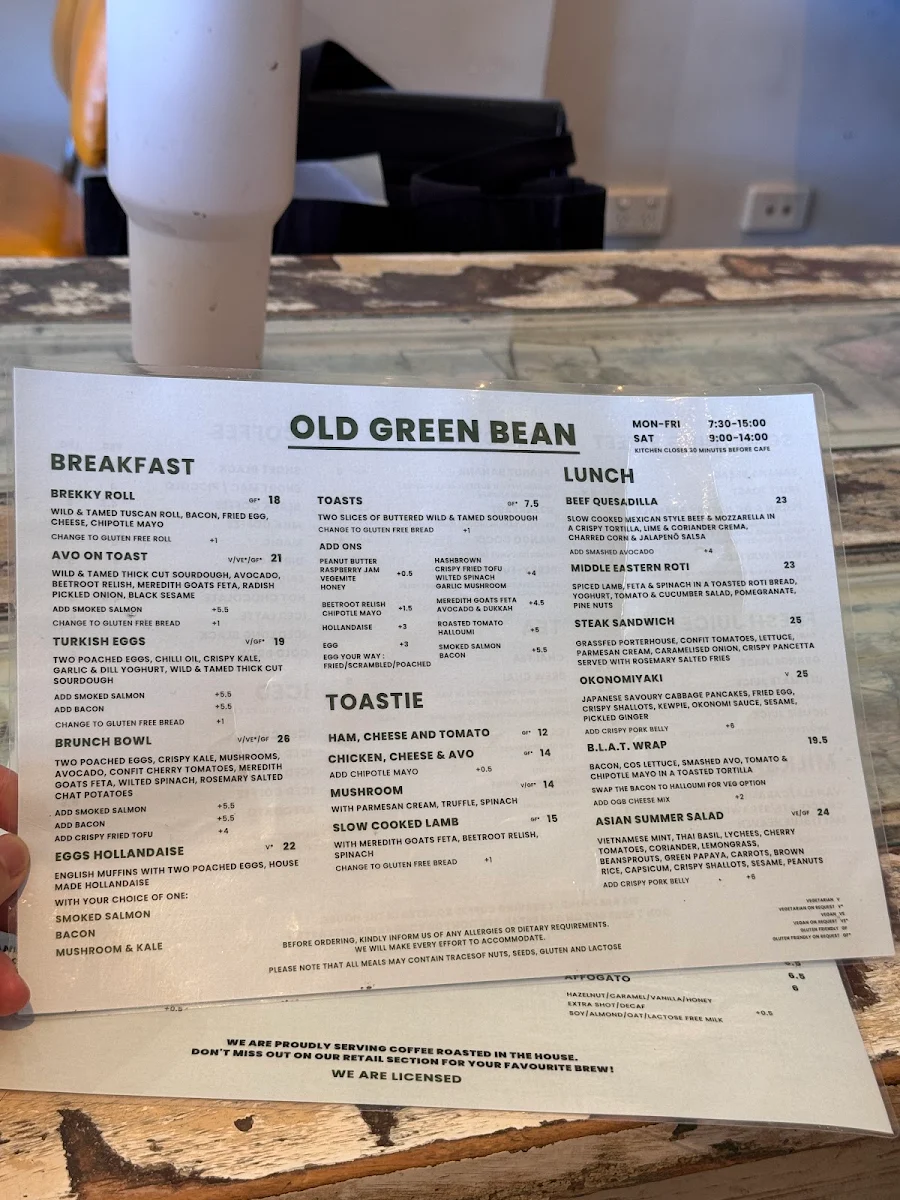 Menu, Old Green Bean