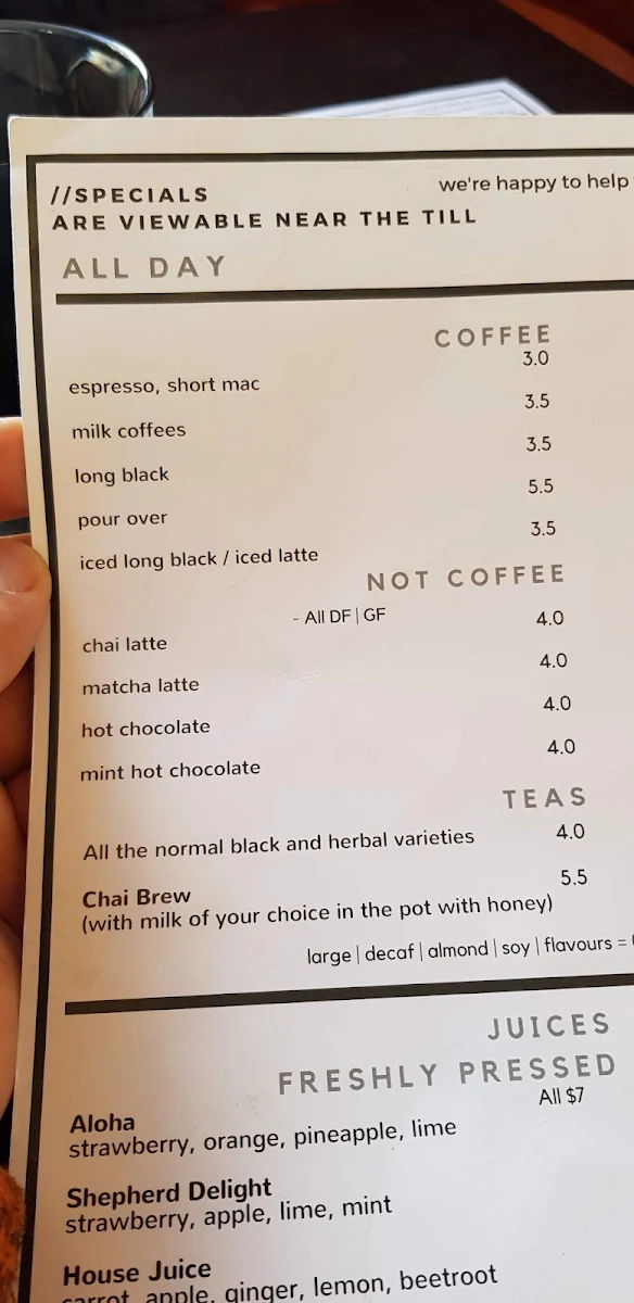 Menu, Old Green Bean