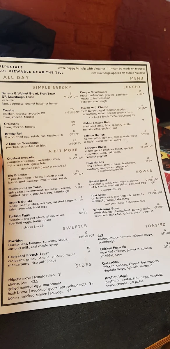 Menu, Old Green Bean