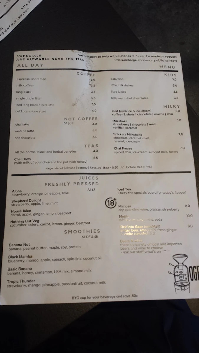 Menu, Old Green Bean