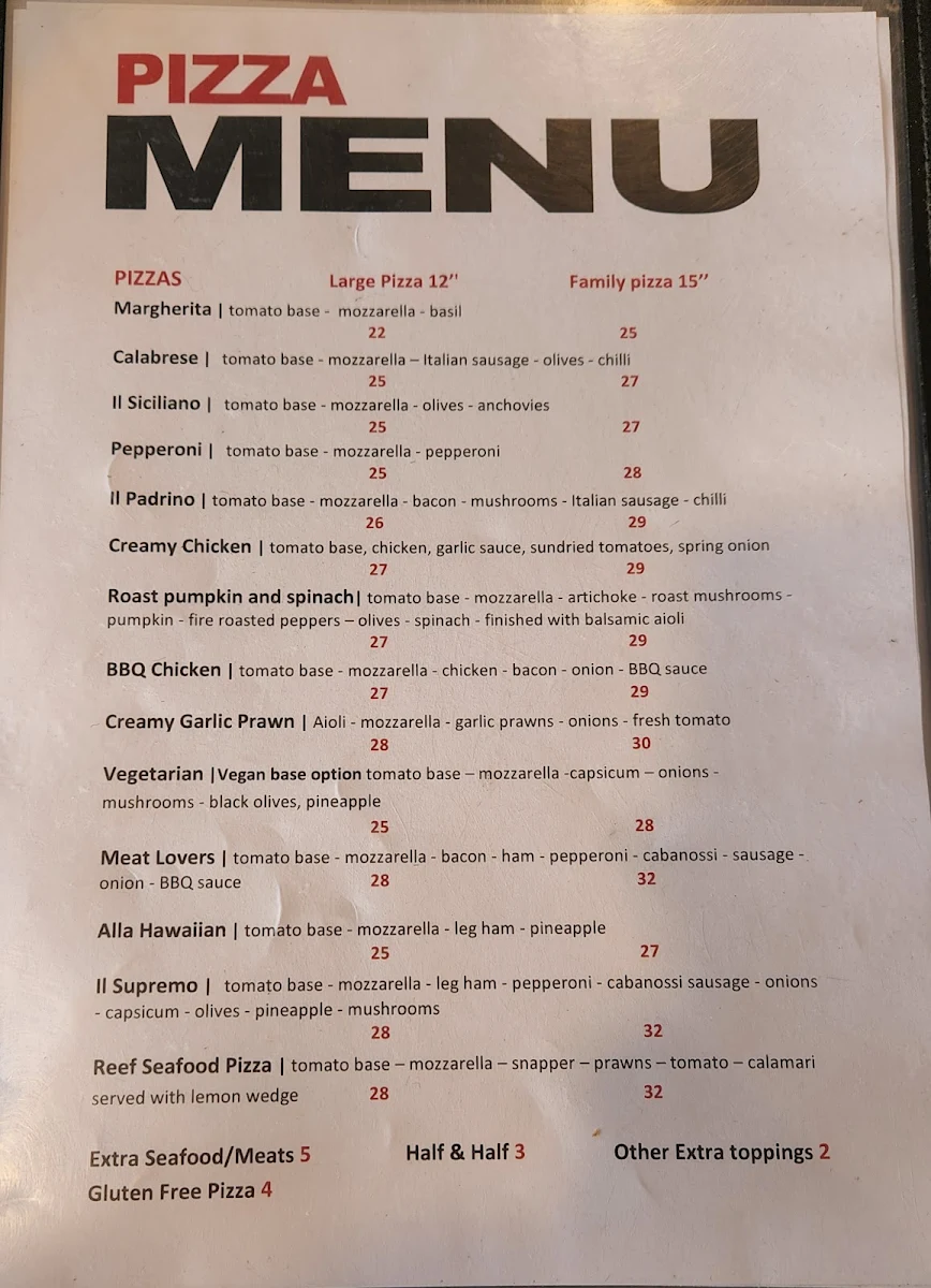 Menu, Reef Cafe