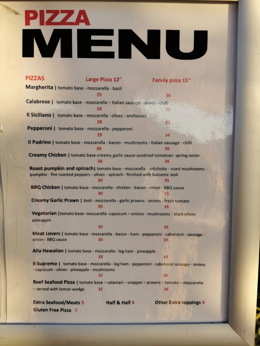 Menu, Reef Cafe