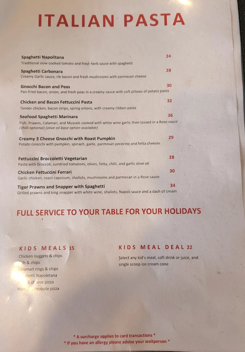 Menu, Reef Cafe