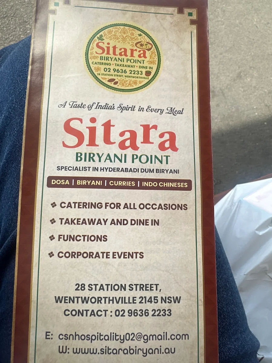 Menu, Sitara Biryani Point
