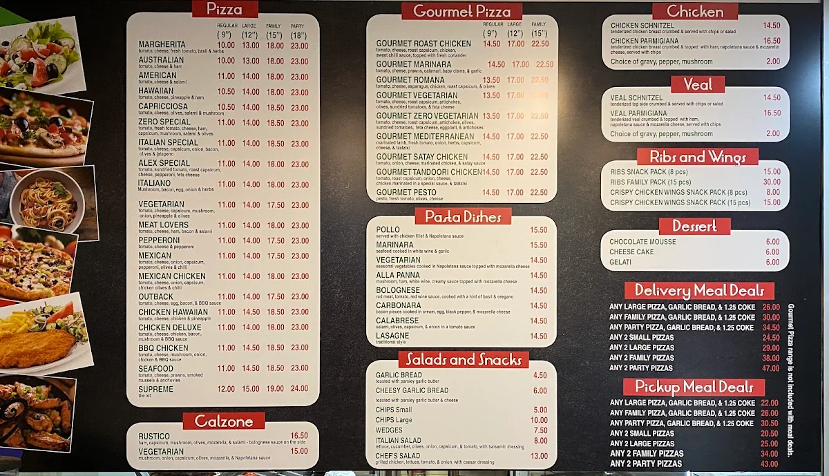 Menu, Zero Pizzeria