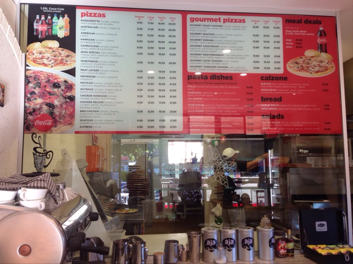 Menu, Zero Pizzeria