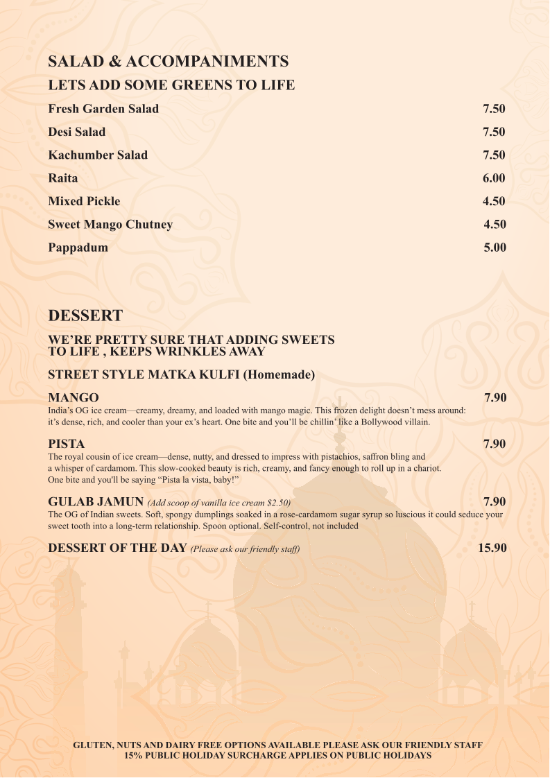 Menu, Kesari Infused Indian Cuisine-Hope Island