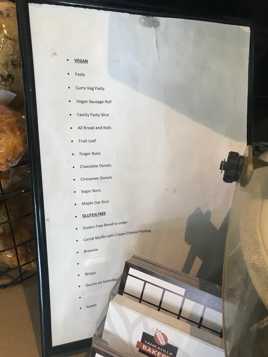 Menu, Yankalilla Bakery