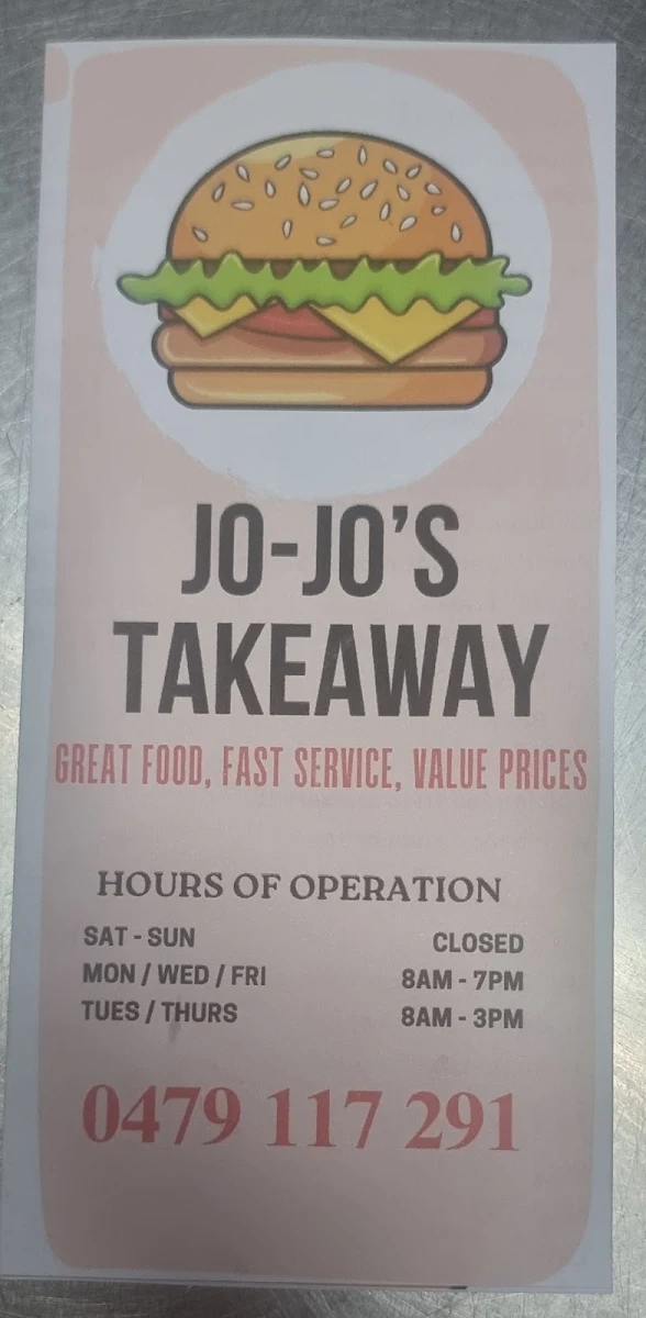 Menu, Jojo's Takeaway (bundamba)