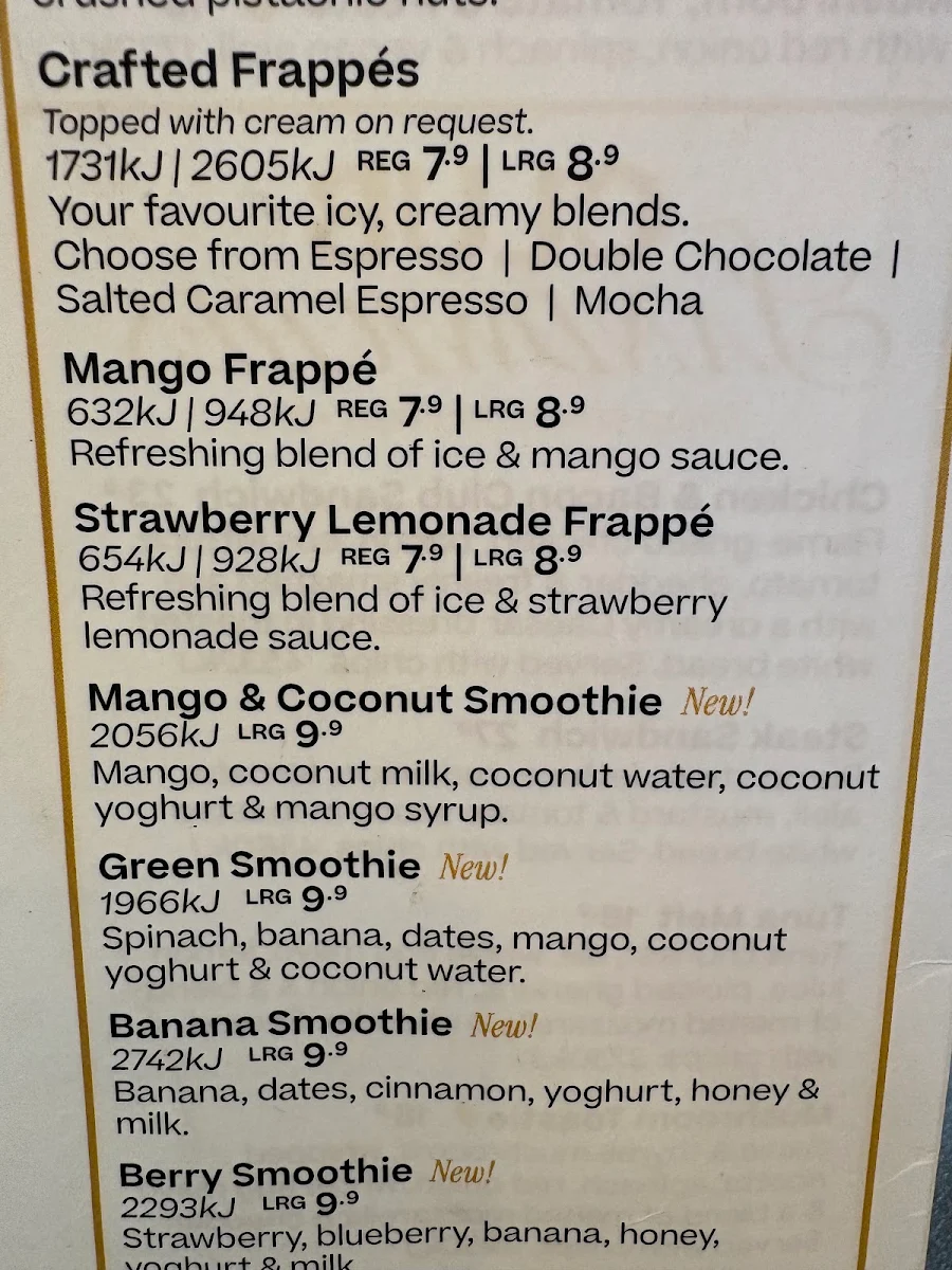 Menu, The Coffee Club