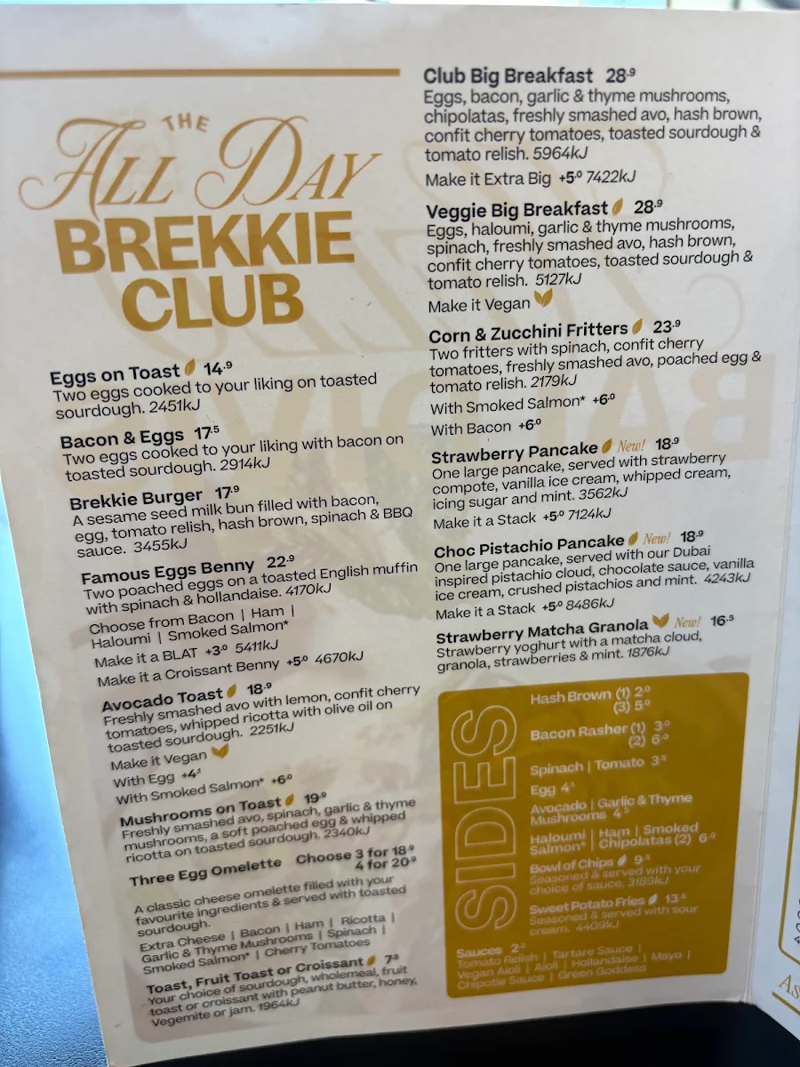 Menu, The Coffee Club