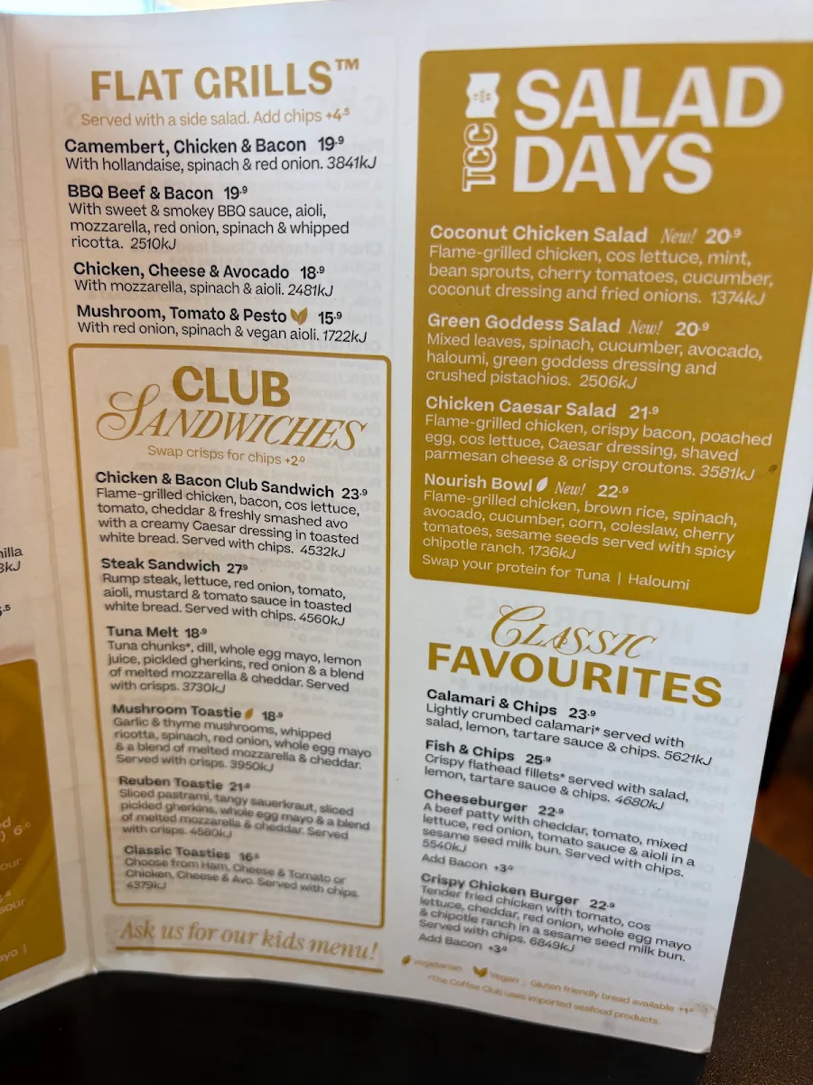 Menu, The Coffee Club