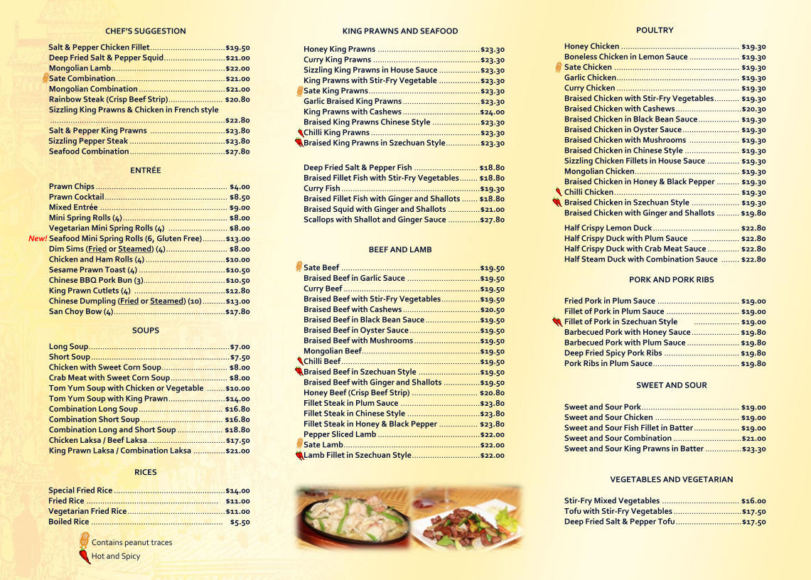 Menu, Mr So Chinese Restaurant
