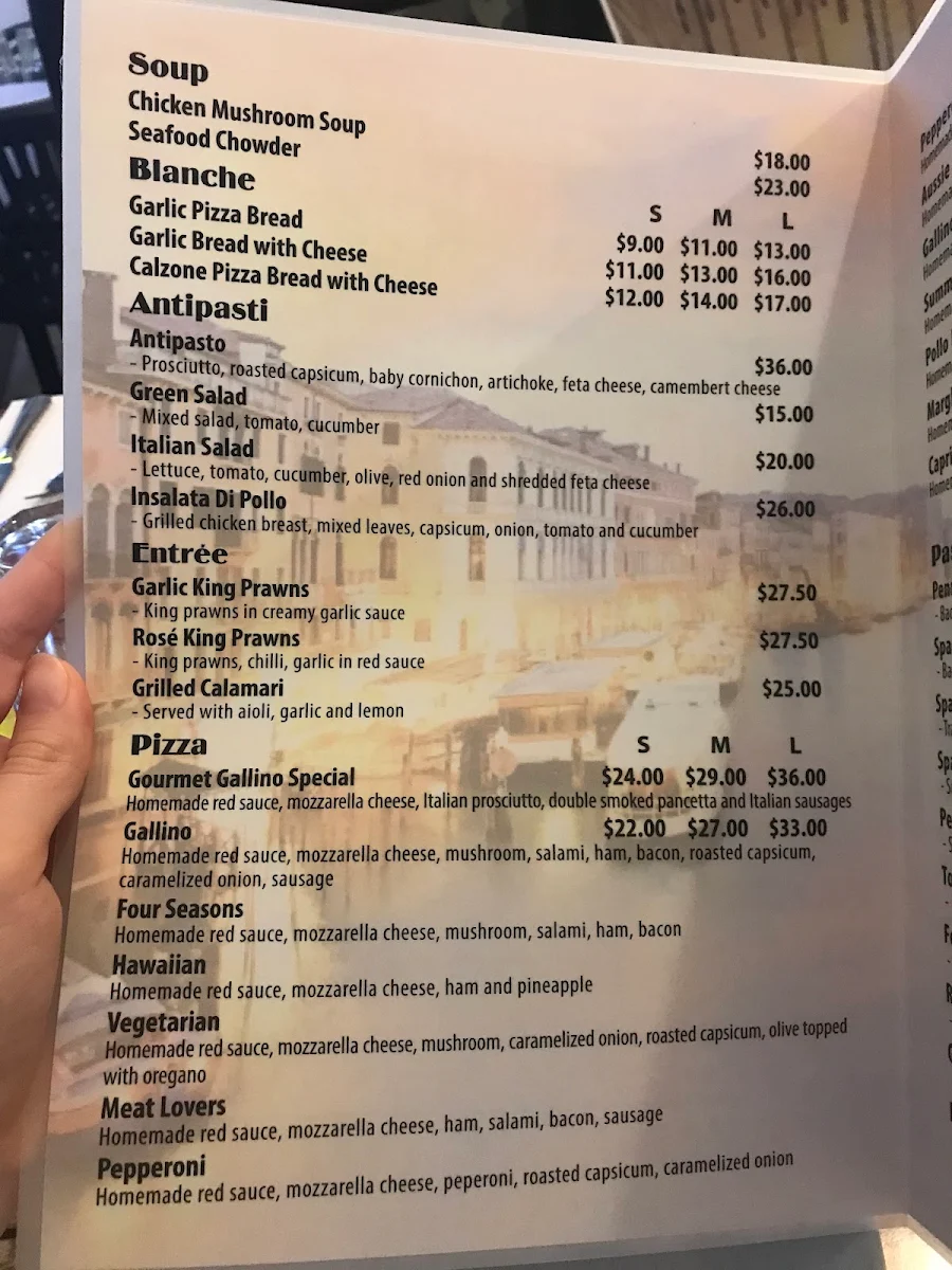 Menu, Gallino Pizza (Taringa)