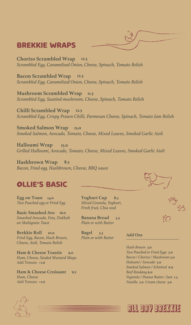 Menu, Ollie In The Alley