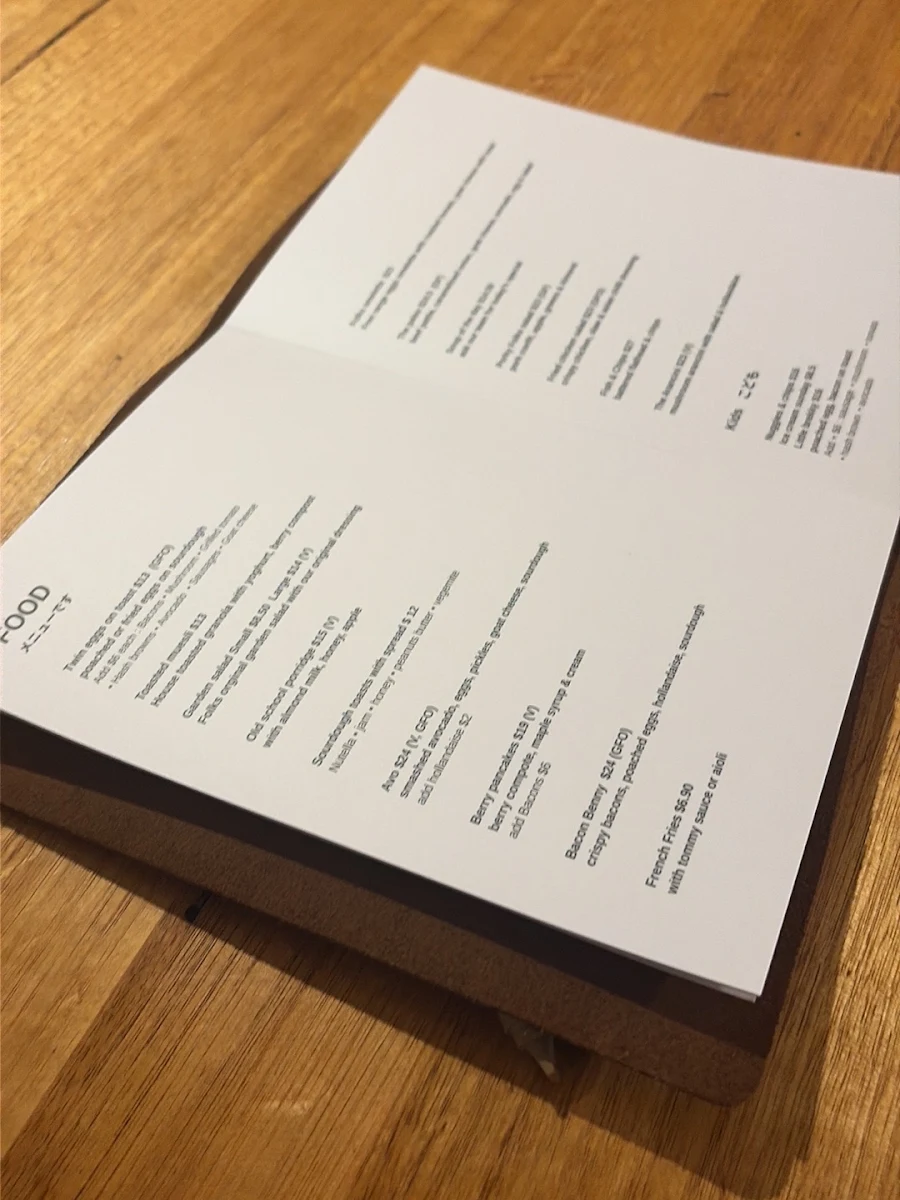 Menu, Folks coffee