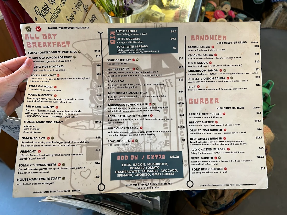 Menu, Folks coffee