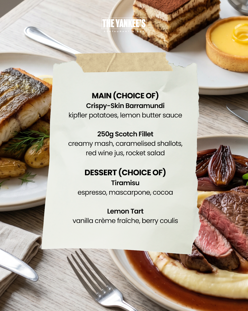 Menu, The Yankee's Restaurant & Bar - Melbourne CBD