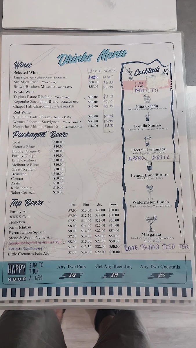 Menu, The Yankee's Restaurant & Bar - Melbourne CBD