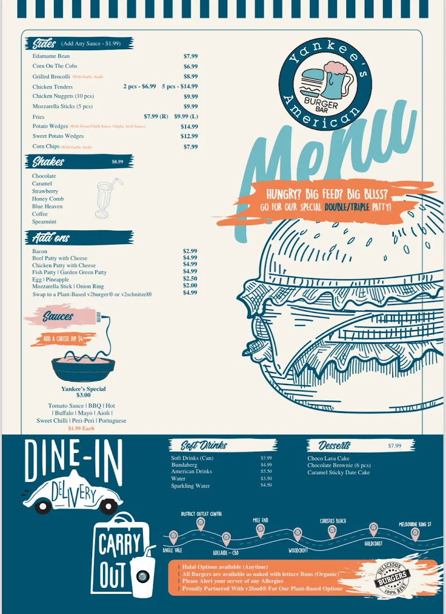 Menu, The Yankee's Restaurant & Bar - Melbourne CBD