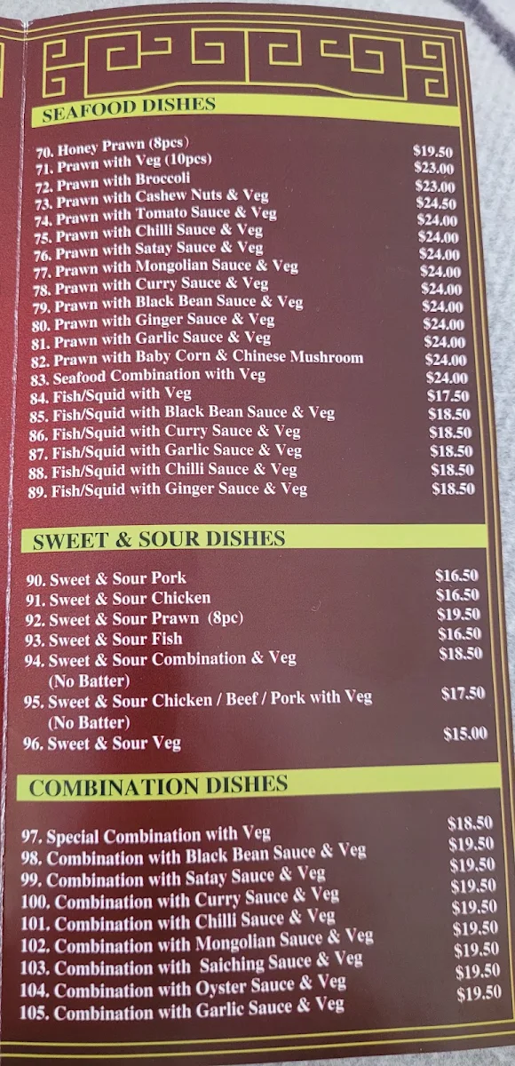 Menu, Skydragon Restaurant