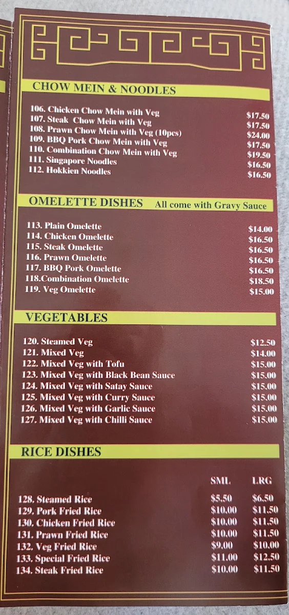 Menu, Skydragon Restaurant