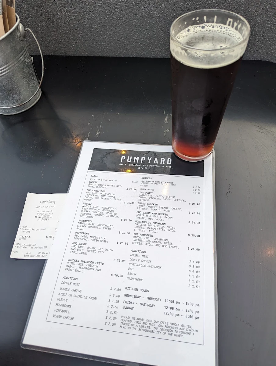 Menu, Pumpyard Bar & Brewery (now Stony Creek Brewing)