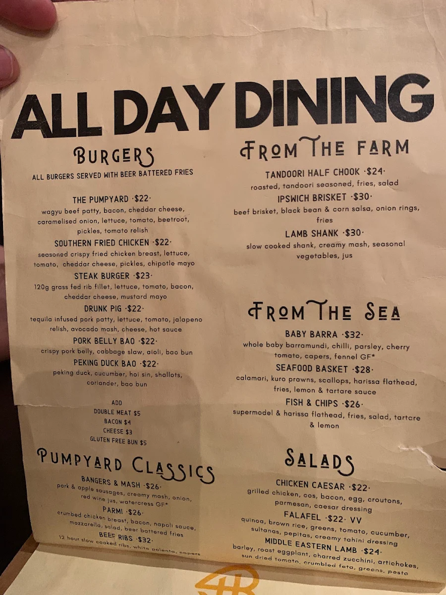 Menu, Pumpyard Bar & Brewery (now Stony Creek Brewing)