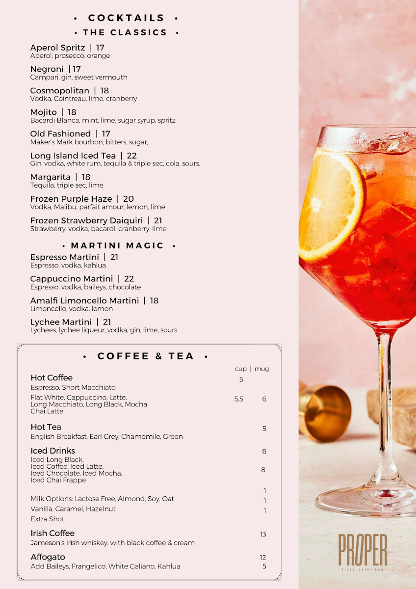 Menu, Proper Pizza Cafe and Bar Victoria Point