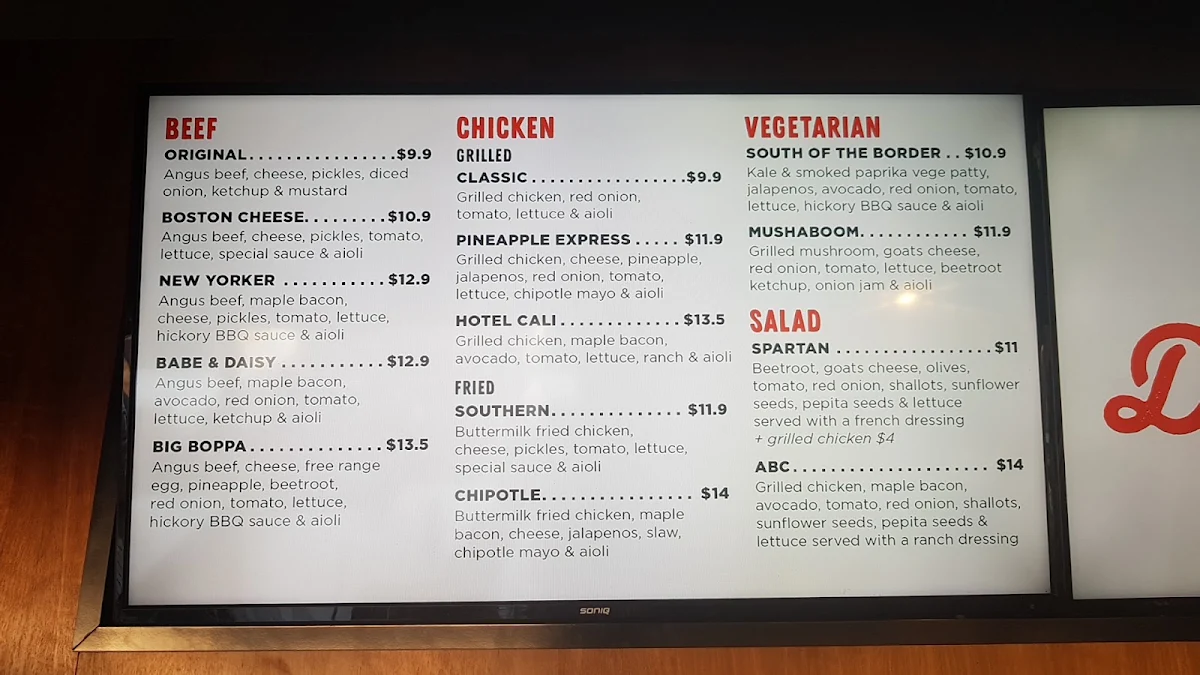 Menu, Burger Urge (Toowoomba)
